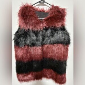 Faux Fur Colorblock Vest - Burgundy & Black